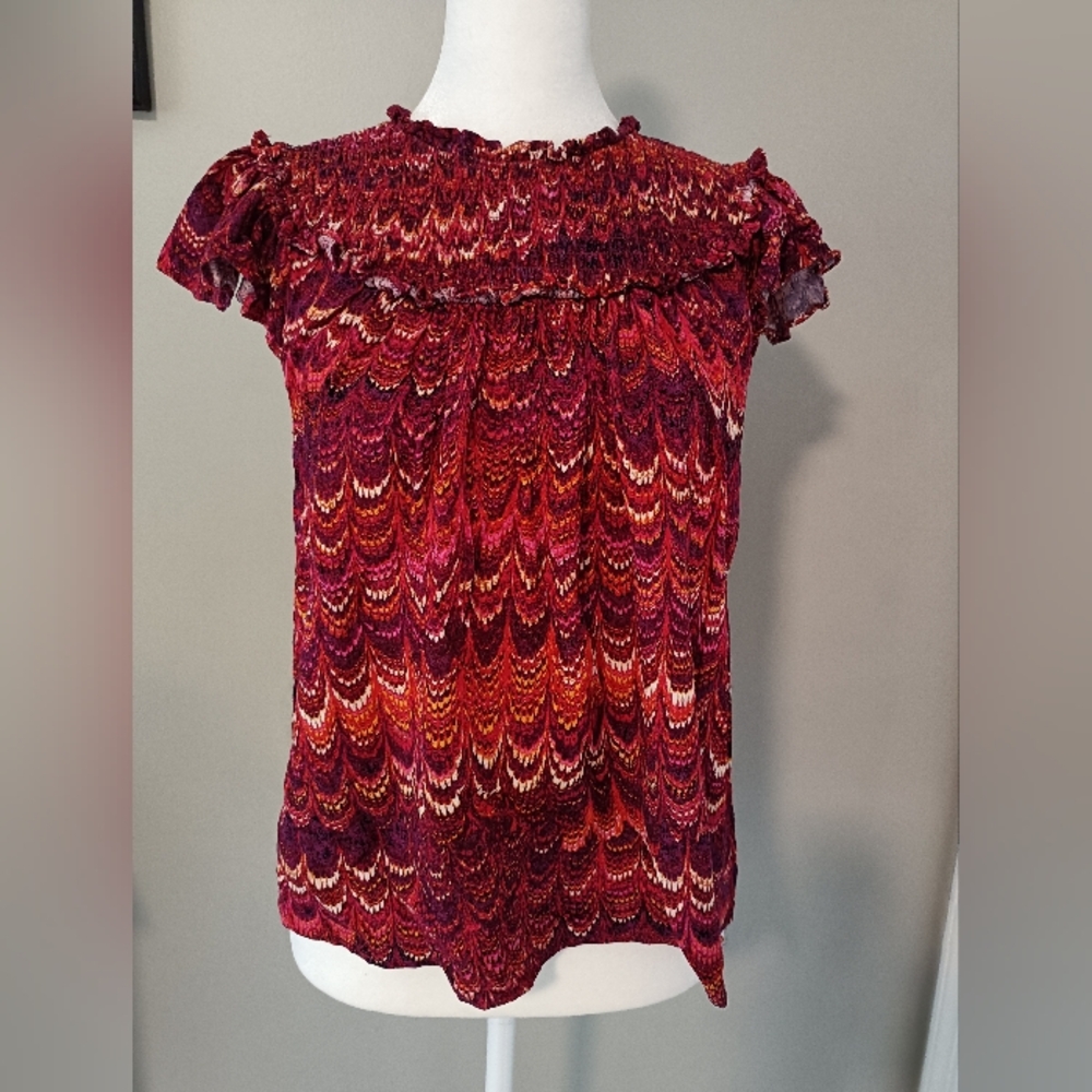 Rose & Olive Red Ruffled Cap Sleeve Bib Collar Blouse